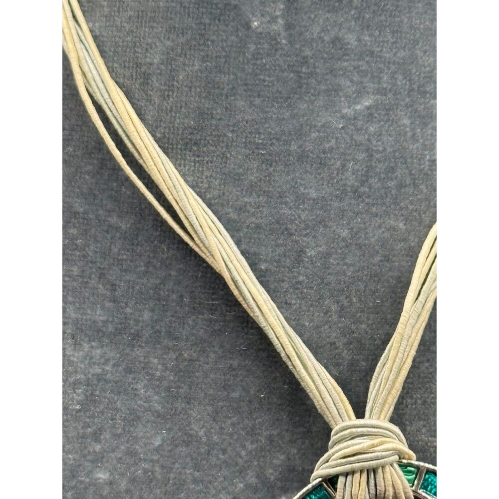 Lia Sophia  Silver Tone Blue Green Enamel Circle Pendant Necklace - Picture 3 of 4